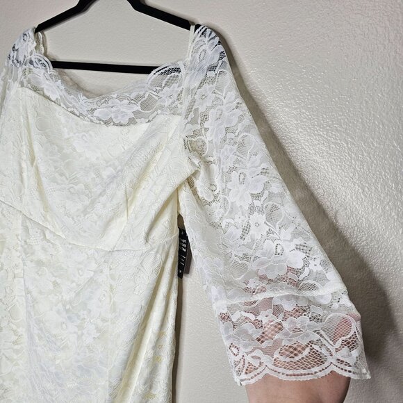 Torrid 26 Ivory Off Shoulder Bodycon Lace Midi Dress Wedding Special Occasion - Picture 3 of 7